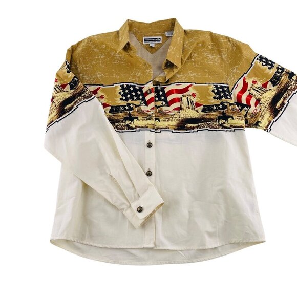 Panhandle Slim Quality Western Wear Shirt L Button-Up Long Sleeve Beige & Gold - Picture 1 of 4
